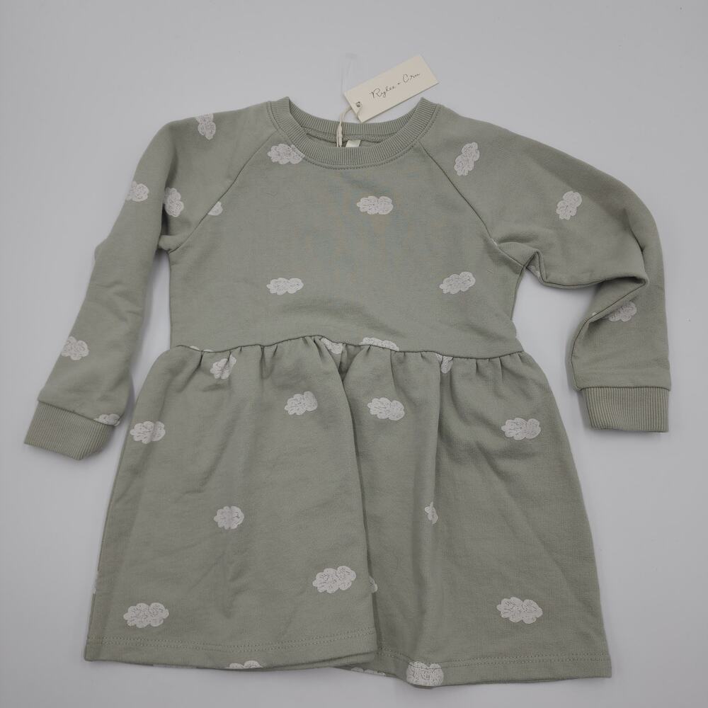 Rylee + Cru Long Sleeve Raglan Cloud Dress in Green Size 18-24 Months